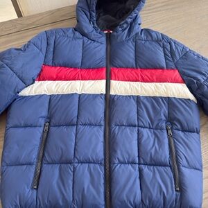 Tommy Hilfiger Mens Puffer Jacket Insulated Size Medium Navy Red/White Stripes
